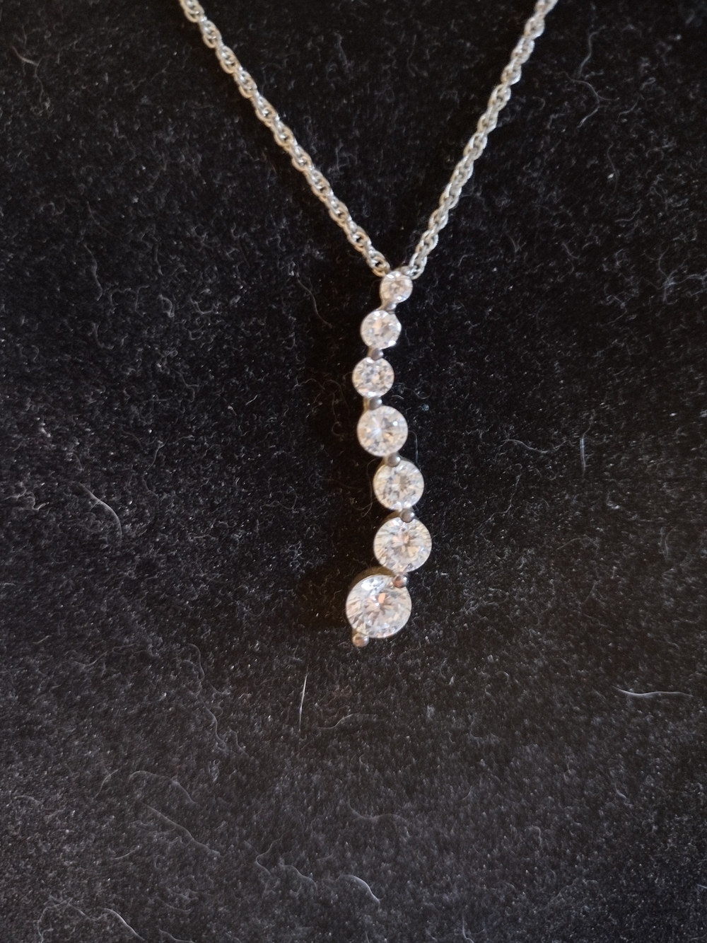 Faux Sterling Silver White Crystal Graduated Pendant Necklace